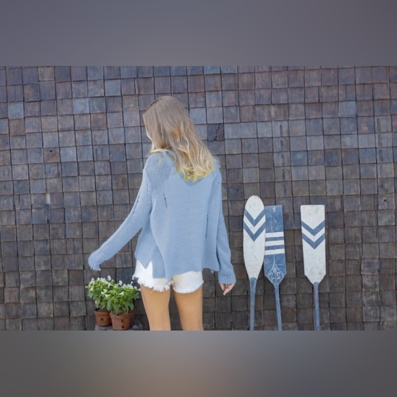 Wooden Ships Oliver Distressed Cotton Crew Light Blue Size Small/Medium - Picture 2 of 13